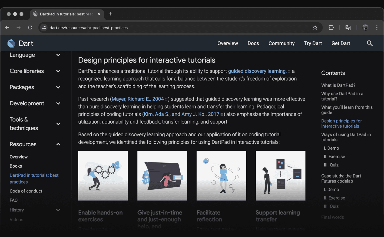 Open-source tutorial framework guide showing design principles, implementation patterns, and best practices for creating interactive coding tutorials